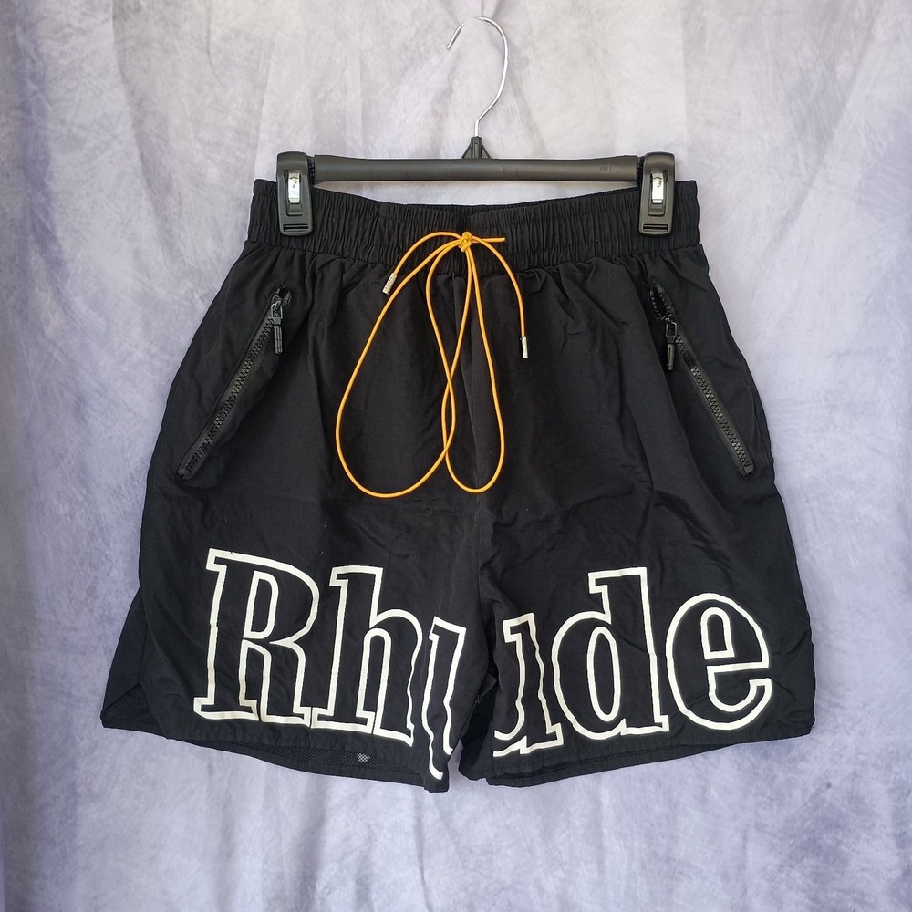 Rhude Black Logo Swim Trunks Shorts Zip Pocket Mesh Lined Streetwear